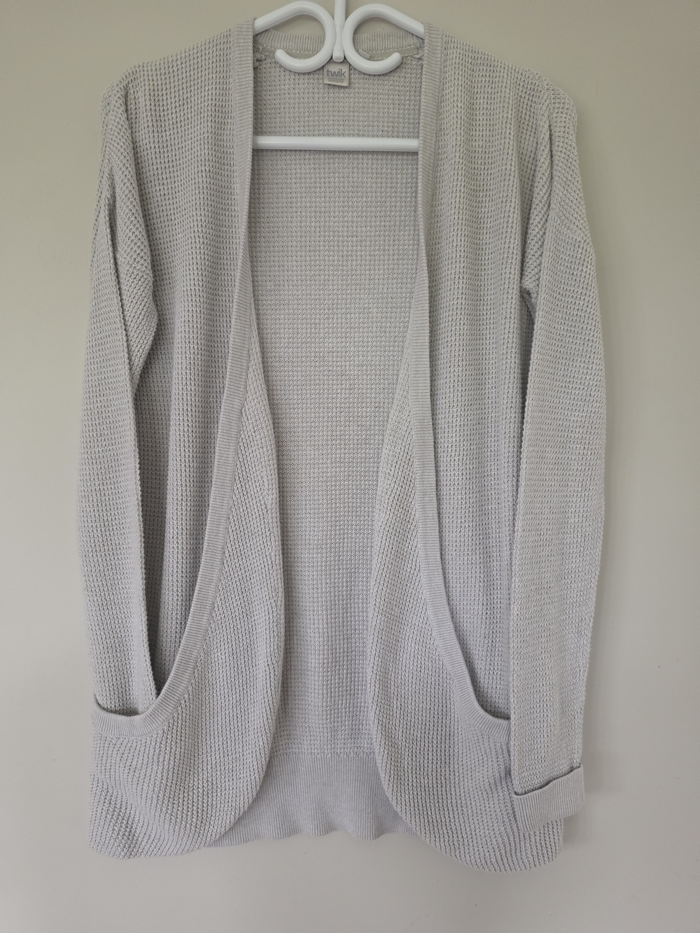 twik By Simons Light Gray Open-Front Waffle Knit Cardigan Womens Small.